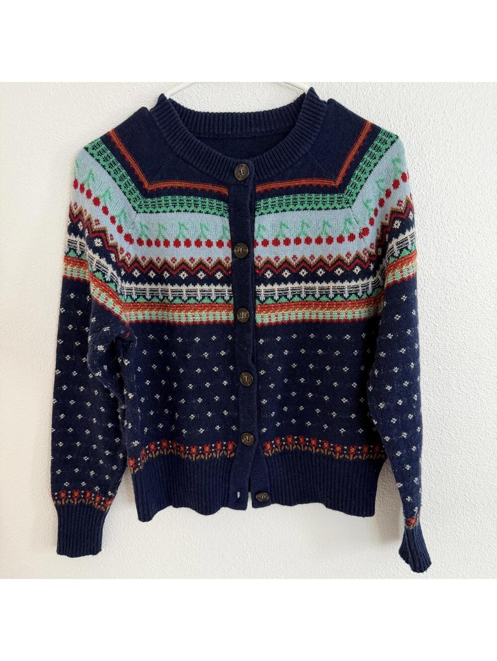 J.Crew Nordic Fair Isle Cherry Cardigan Sweater Sz S Cottagecore